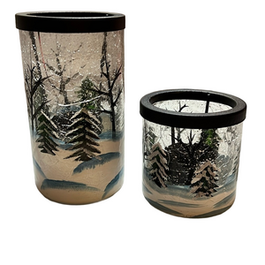 Yankee Candle retired crackle forest winter scene tea light holders